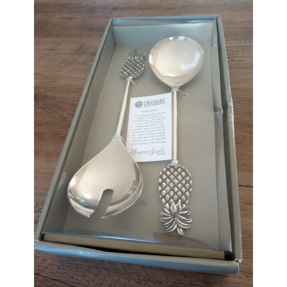 Newport Mansions RI Pewter Pineapple Serving Utensils for Salads/Buffet NIB